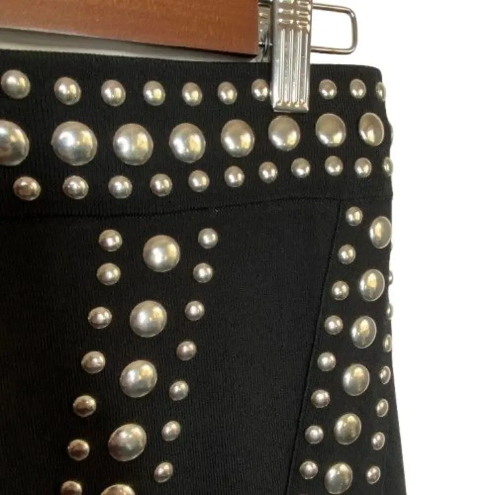 INC Womens Studded Pull On Skirt Size MP Black Rock Chic Punk Glam Going Out
